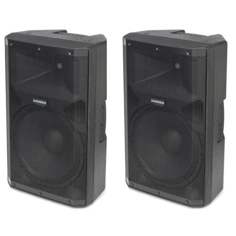 Coppia di casse attive Samson RS115a con woofer da 15 pollici.