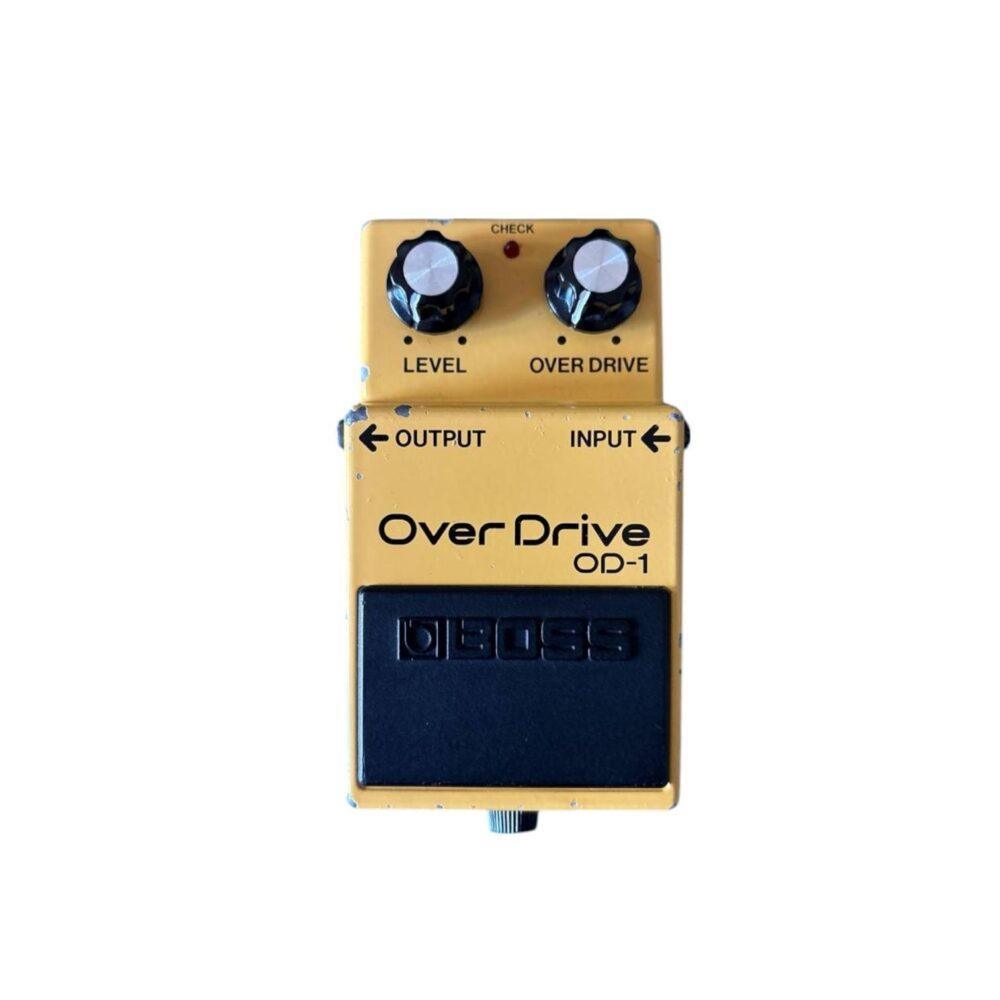 Boss OD-1 Overdrive originale anni '80 con finitura gialla e scritte nere
