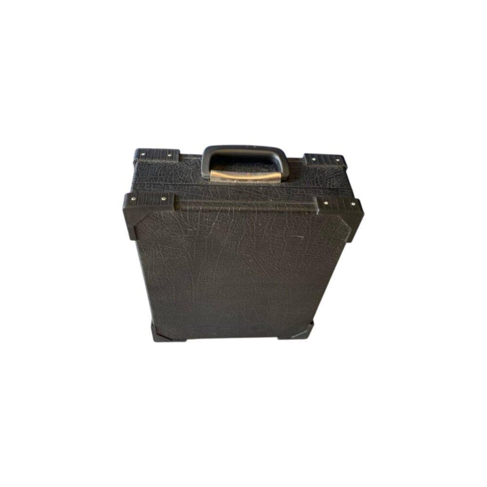 Valigia rigida imbottita vintage in similpelle nera con maniglia superiore