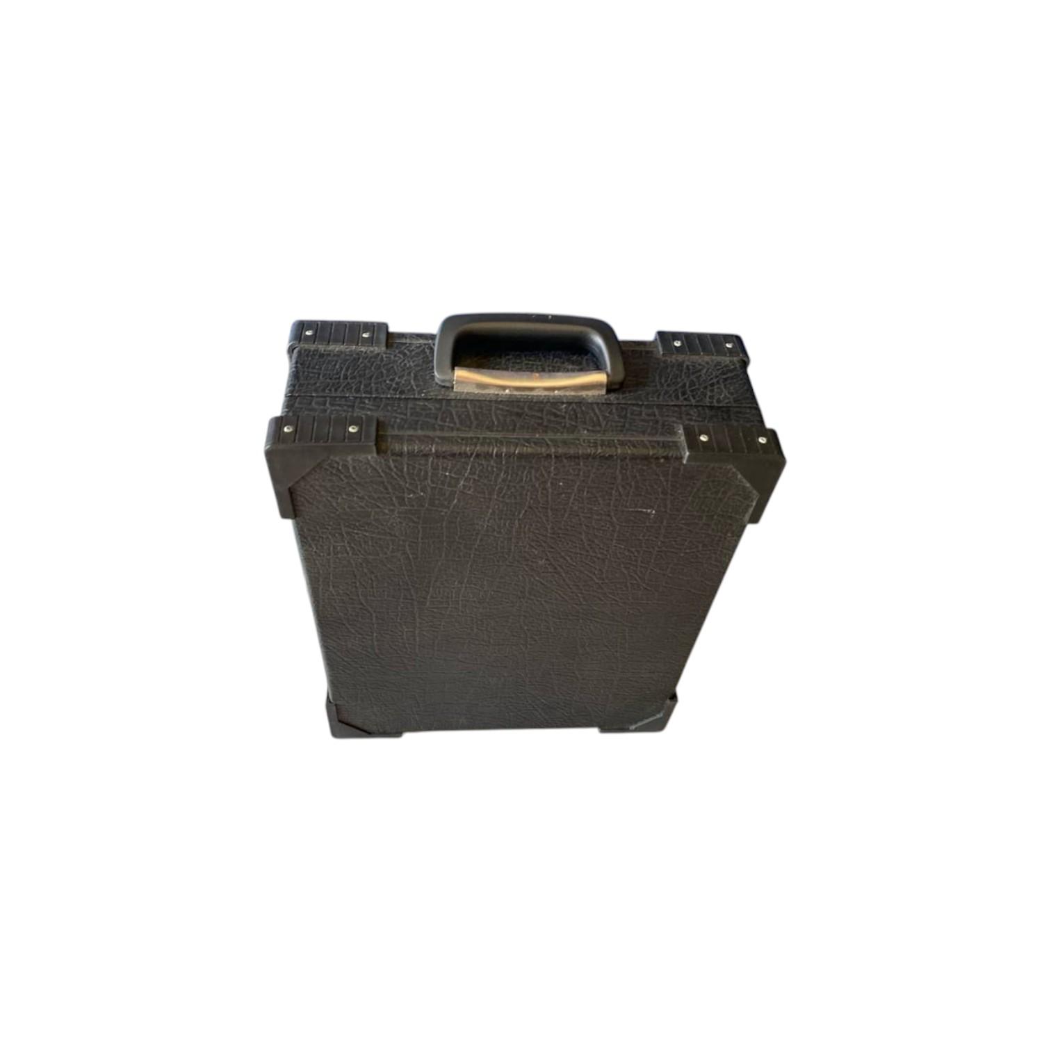 Valigia rigida imbottita vintage in similpelle nera con maniglia superiore