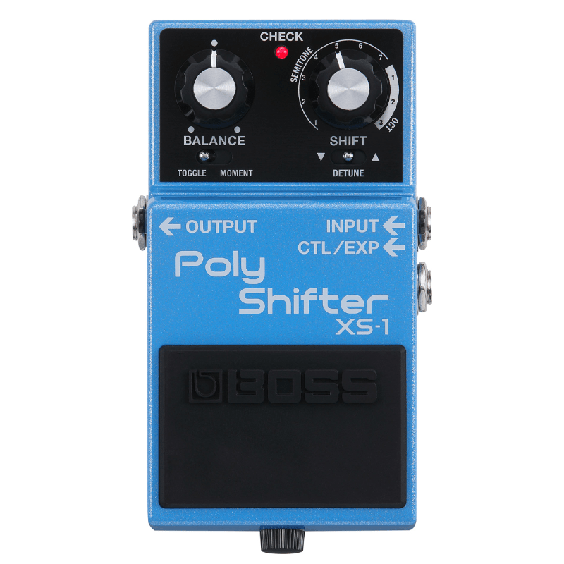 Pedale per chitarra Boss XS-1 Poly Shifter, effetto pitch shifter con controlli Balance e Shift, finitura azzurra con switch nero
