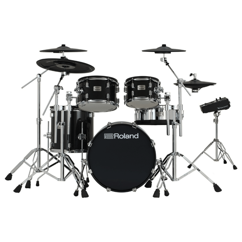 Batteria elettronica Roland V-Drums con grancassa, tom, piatti e modulo sonoro su supporto