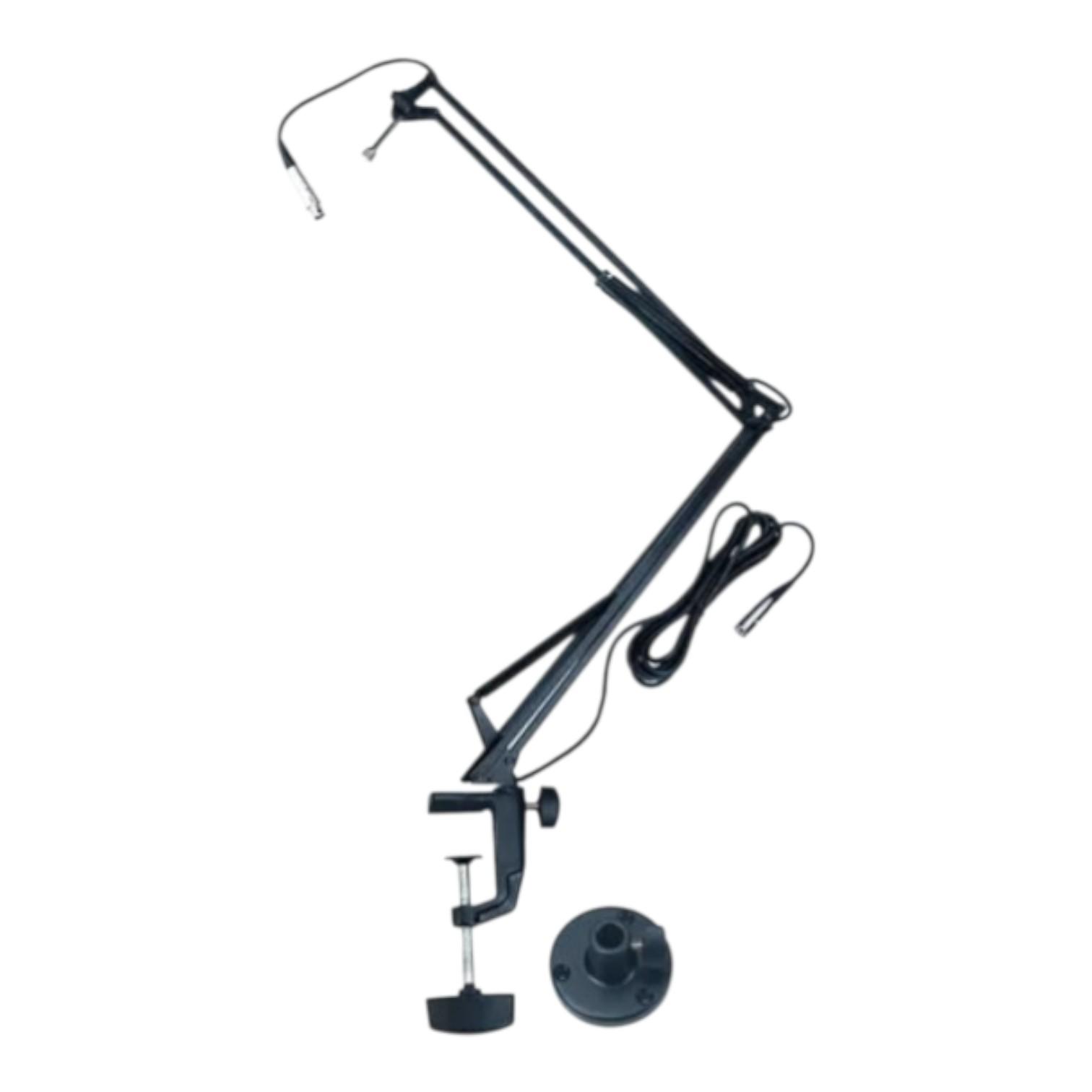 Braccio supporto da tavolo per microfono con morsetto, passacavo integrato e base di fissaggio