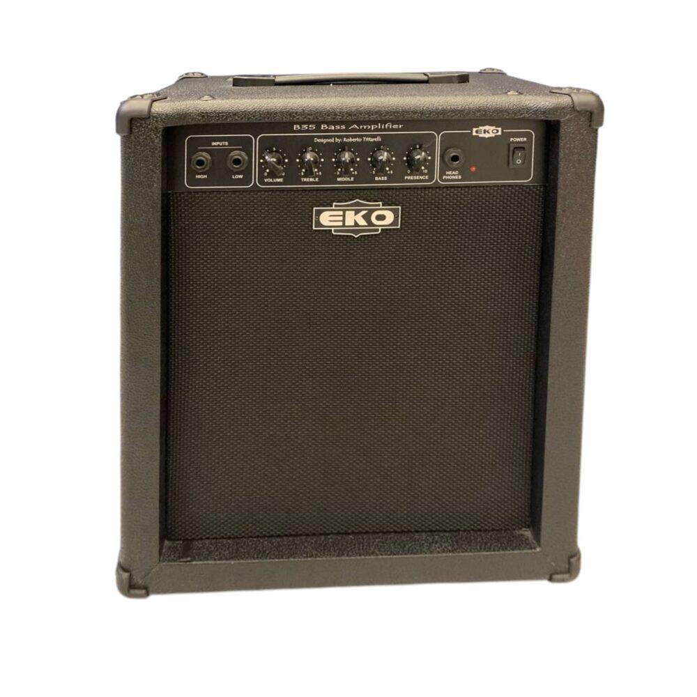Amplificatore per basso EKO B35 con pannello frontale, controlli EQ, ingressi High/Low e uscita cuffie